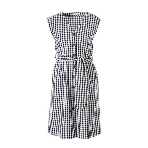 mango-geruite-jurk-zwart-zwart-8432527345302