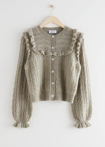 other-stories-designer-Turquoise-Ruffled-Cable-Knit-Cardigan