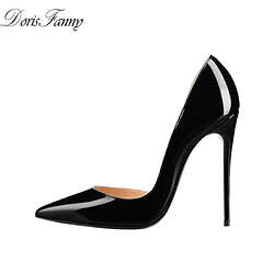 Dorisfanny-Lakleer-Zwarte-Hakken-12Cm-Stiletto-Puntige-Teen-Vrouwen-Sexy-Hoge-Hakken-Pomp-Schoenen