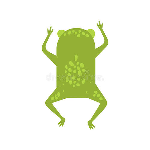 kikker-die-het-draaien-van-zijn-achter-vlakke-tekening-van-het-beeldverhaal-groene-vriendschappelijke-reptiel-dierlijke-karakter-81548559